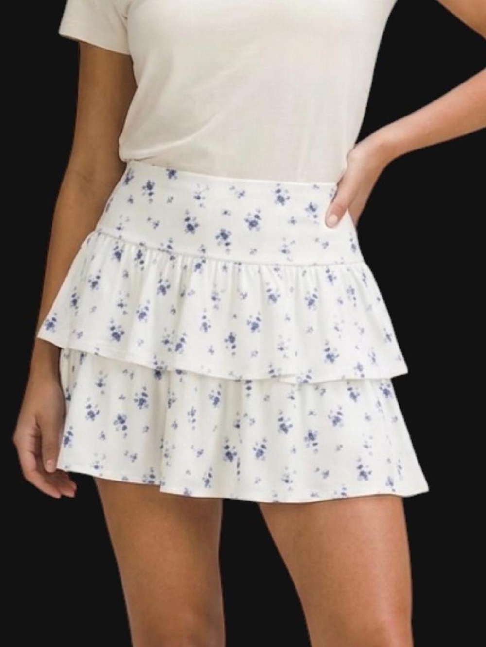 Wild Fable White and Blue Floral Mini Skirt